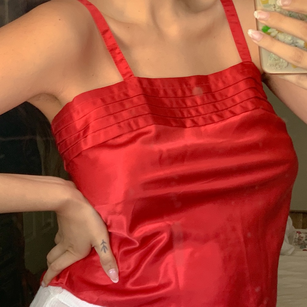 Cherry red vintage cami with pleated detailing 🍒